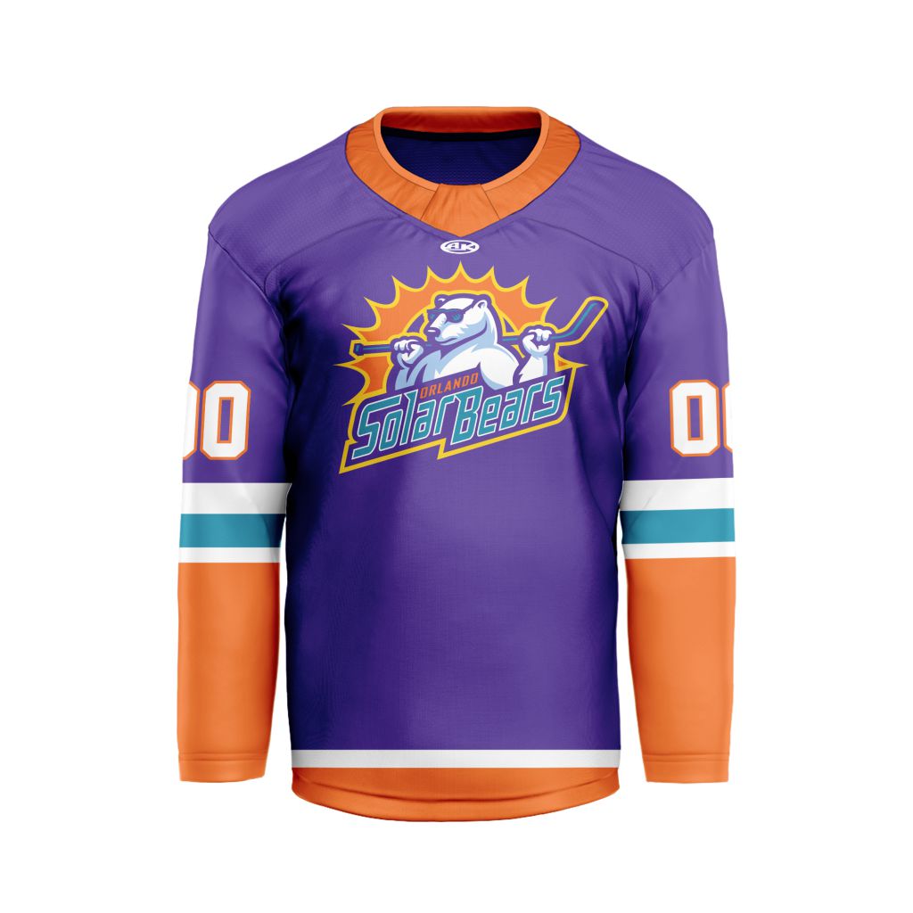ECHL-Orlando-Solar-Bears-Personalized-Purple-V-shaped-Hockey-Jersey ECHL Orlando Solar Bears Personalized Purple V-shaped Hockey Jersey