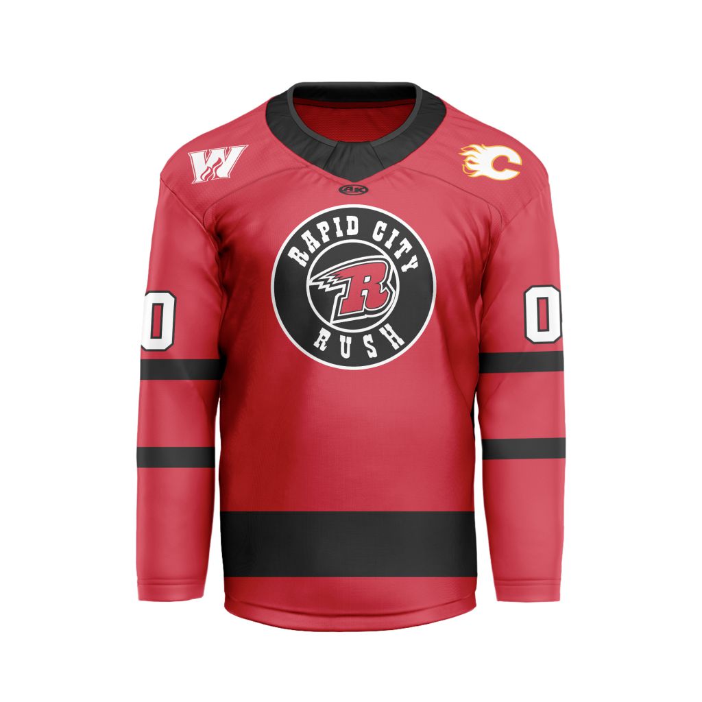 ECHL-Rapid-City-Rush-Personalized-Red-V-shaped-Hockey-Jersey ECHL Rapid City Rush Personalized Red V-shaped Hockey Jersey