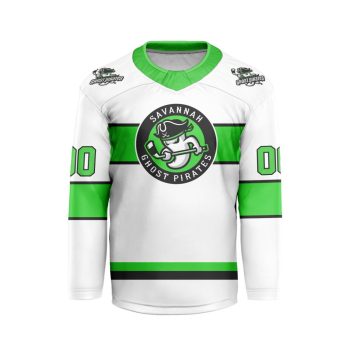 ECHL Savannah Ghost Pirates Personalized White V-shaped Hockey Jersey