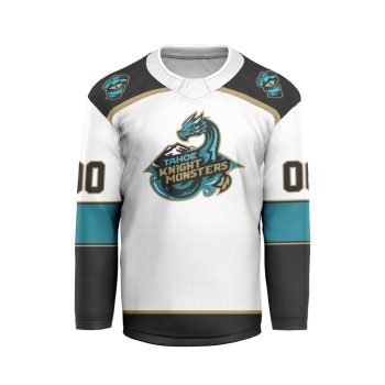 ECHL Tahoe Knight Monsters Personalized White V-shaped Hockey Jersey