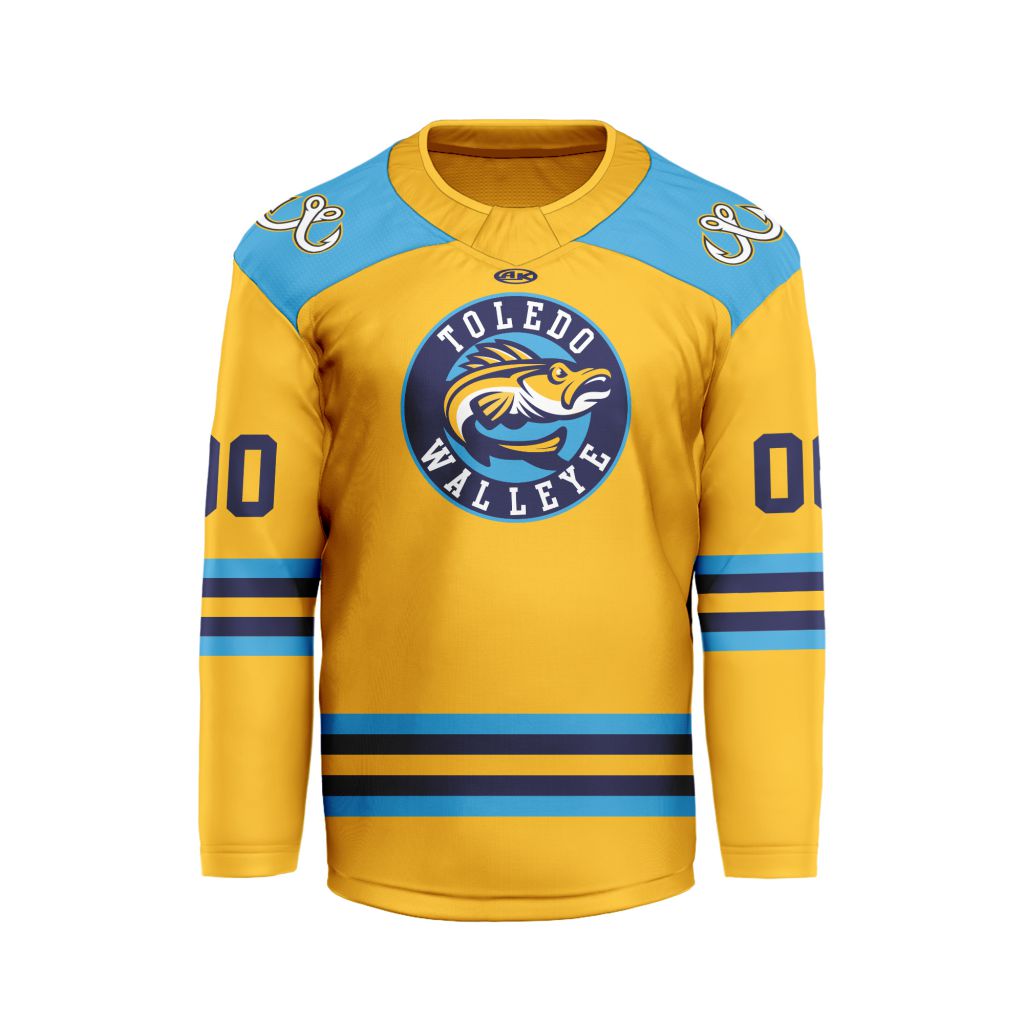 ECHL-Toledo-Walleye-Personalized-Gold-V-shaped-Hockey-Jersey ECHL Toledo Walleye Personalized Gold V-shaped Hockey Jersey