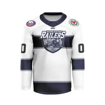 ECHL Worcester Railers Personalized White V-shaped Hockey Jersey