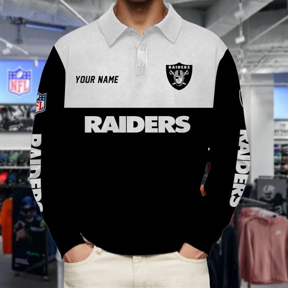 Las-Vegas-Raiders-Collar-Sweatshirt-Custom-Name-Gift-For-Fan Las Vegas Raiders Collar Sweatshirt Custom Name Gift For Fan