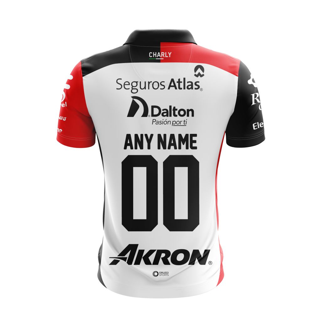 Liga-MX-Atlas-F.C-Personalized-Name-And-Number-White-Polo-Shirt-1