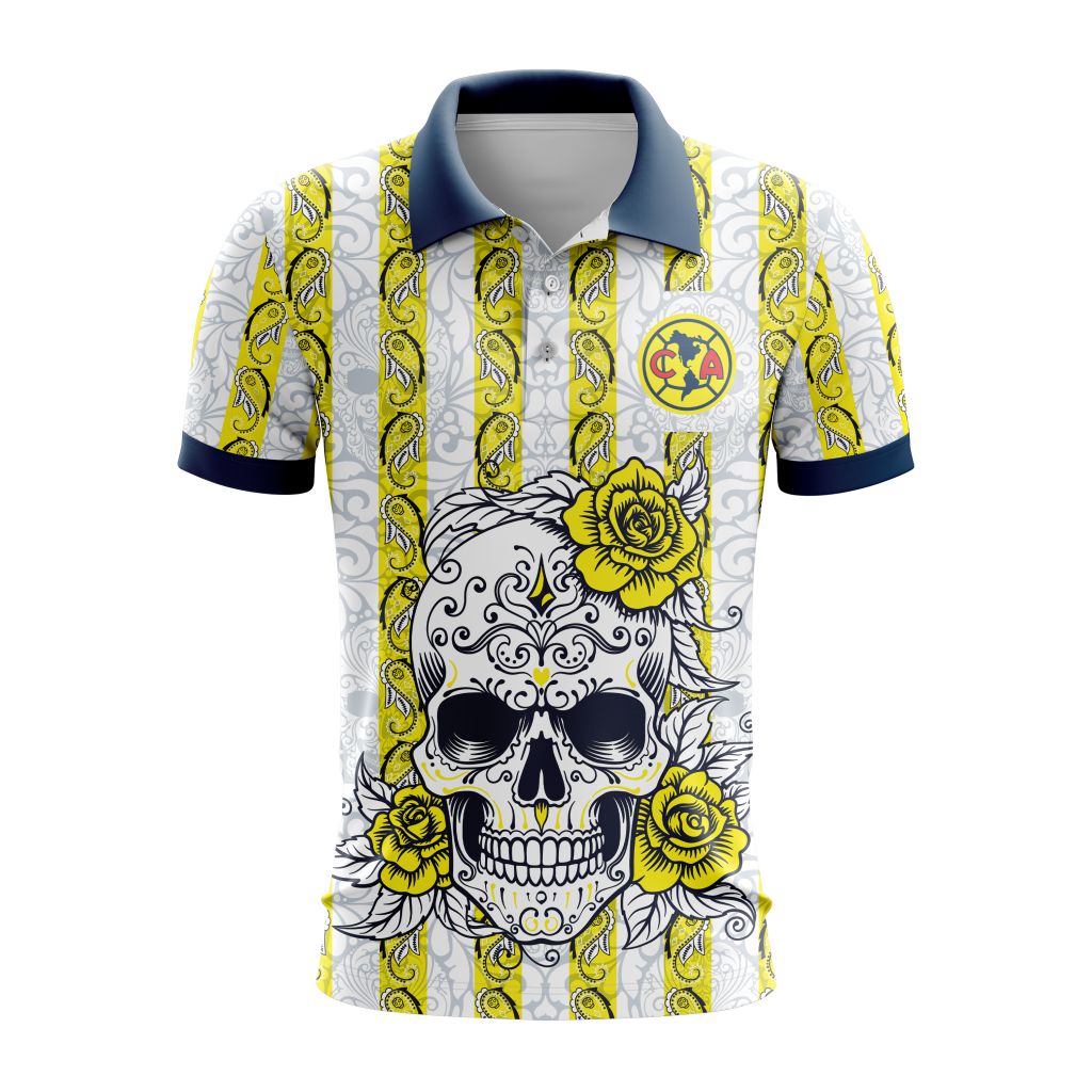 Liga-MX-Club-America-Special-Dia-De-Muertos-Design-Polo-Shirt Liga MX Club America Special Dia De Muertos Design Polo Shirt