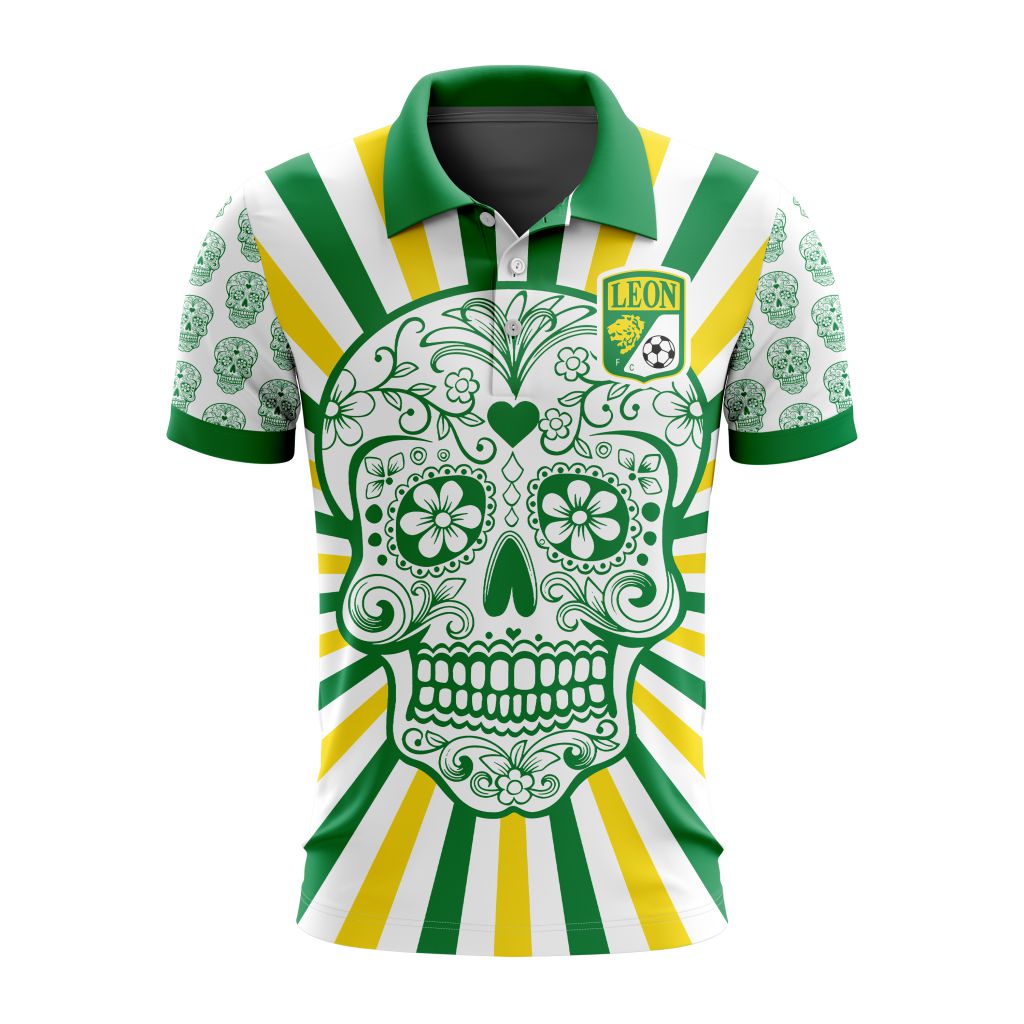 Liga-MX-Club-Leon-Special-Dia-De-Muertos-Design-Polo-Shirt Liga MX Club Leon Special Dia De Muertos Design Polo Shirt
