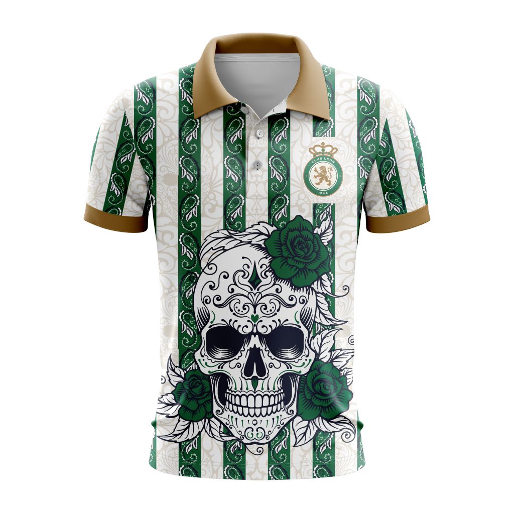 Liga-MX-Club-Leon-Special-Dia-De-Muertos-Design-Polo-Shirt Liga MX Club Leon Special Dia De Muertos Design Polo Shirt