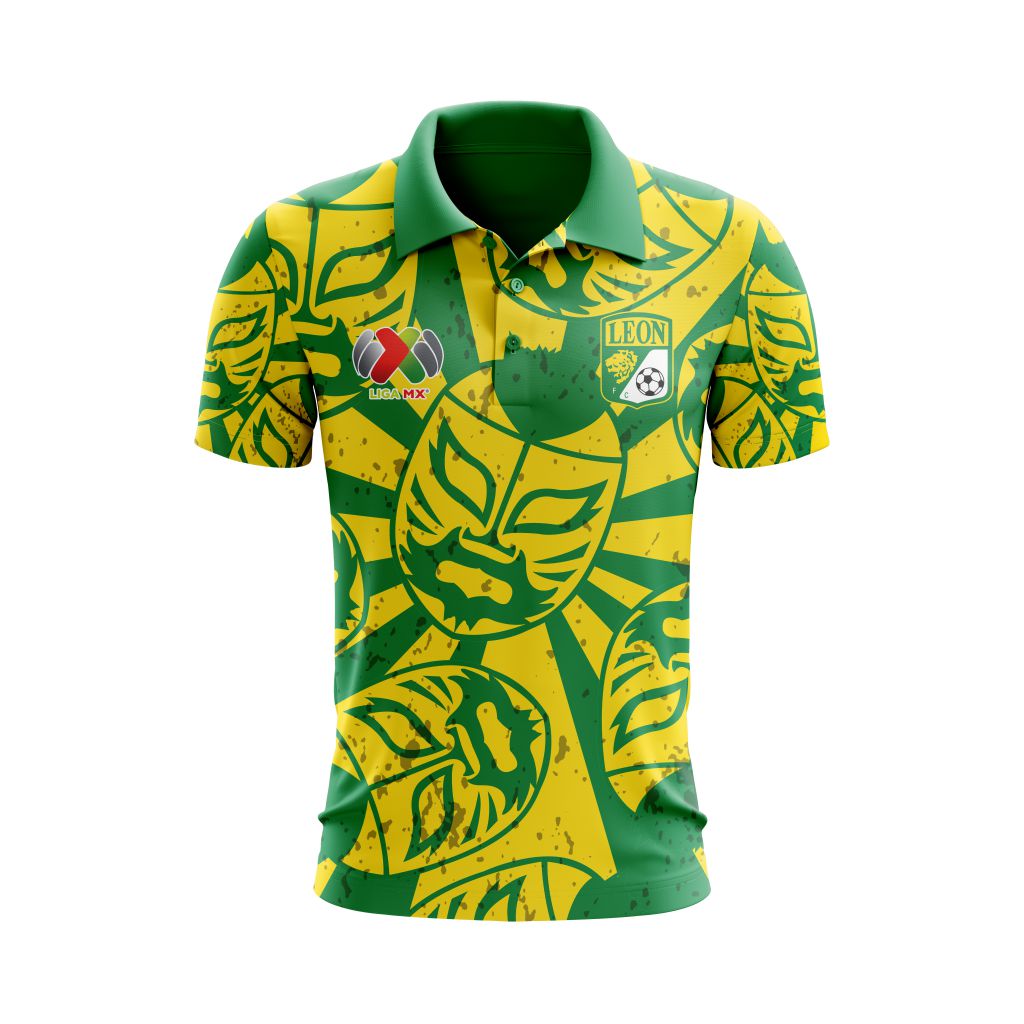 Liga-MX-Club-Leon-Special-Lucha-Libre-Design-Polo-Shirt Liga MX Club Leon Special Lucha Libre Design Polo Shirt