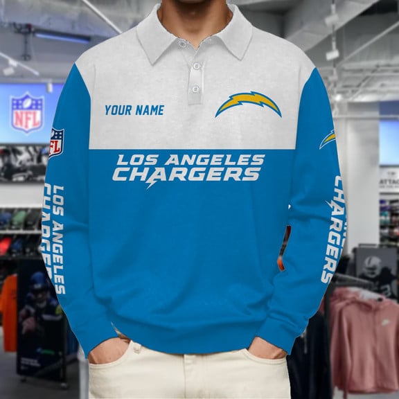 Los-Angeles-Chargers-Collar-Sweatshirt-Custom-Name-Gift-For-Fan Los Angeles Chargers Collar Sweatshirt Custom Name Gift For Fan