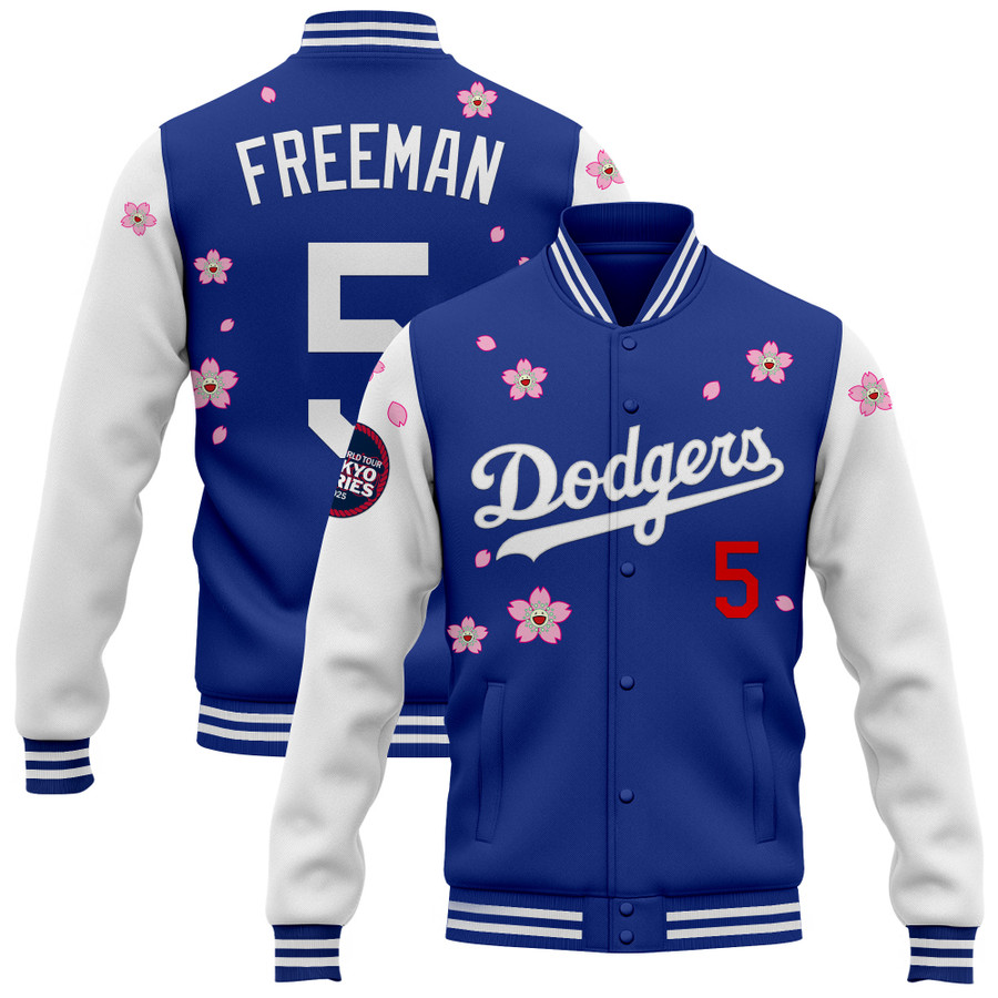 Los-Angeles-Dodgers-Tokyo-Series-2025-x-Takashi-Murakami-Baseball-Jacket-Varsity-Jacket-Royal-White-Freddie-Freeman Los Angeles Dodgers Tokyo Series 2025 x Takashi Murakami Baseball Jacket Varsity Jacket - Royal White Freddie Freeman