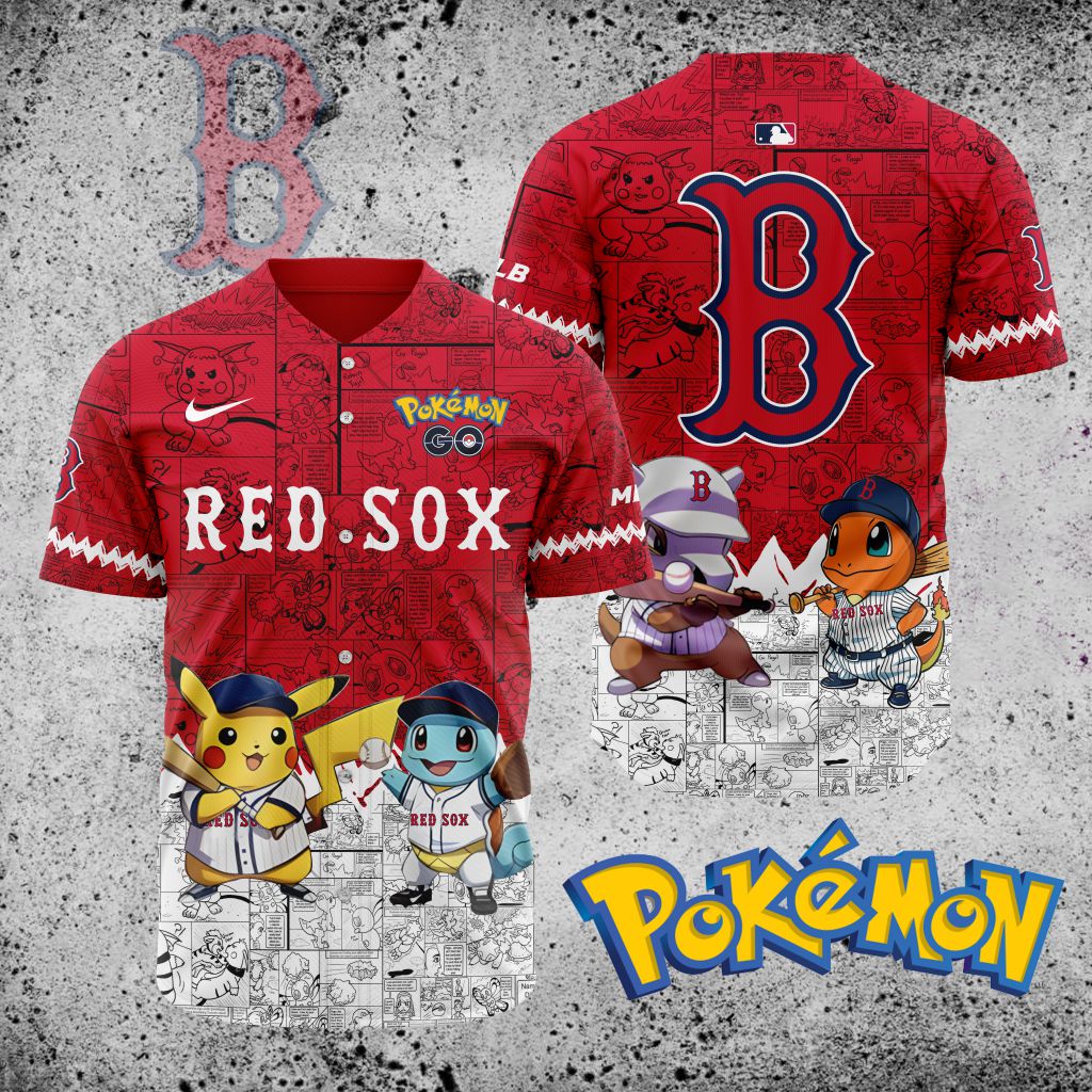 MLB-Boston-Red-Sox-X-Pokemon-Baseball-Jersey-DBJ1392 MLB Boston Red Sox X Pokemon Baseball Jersey DBJ1392