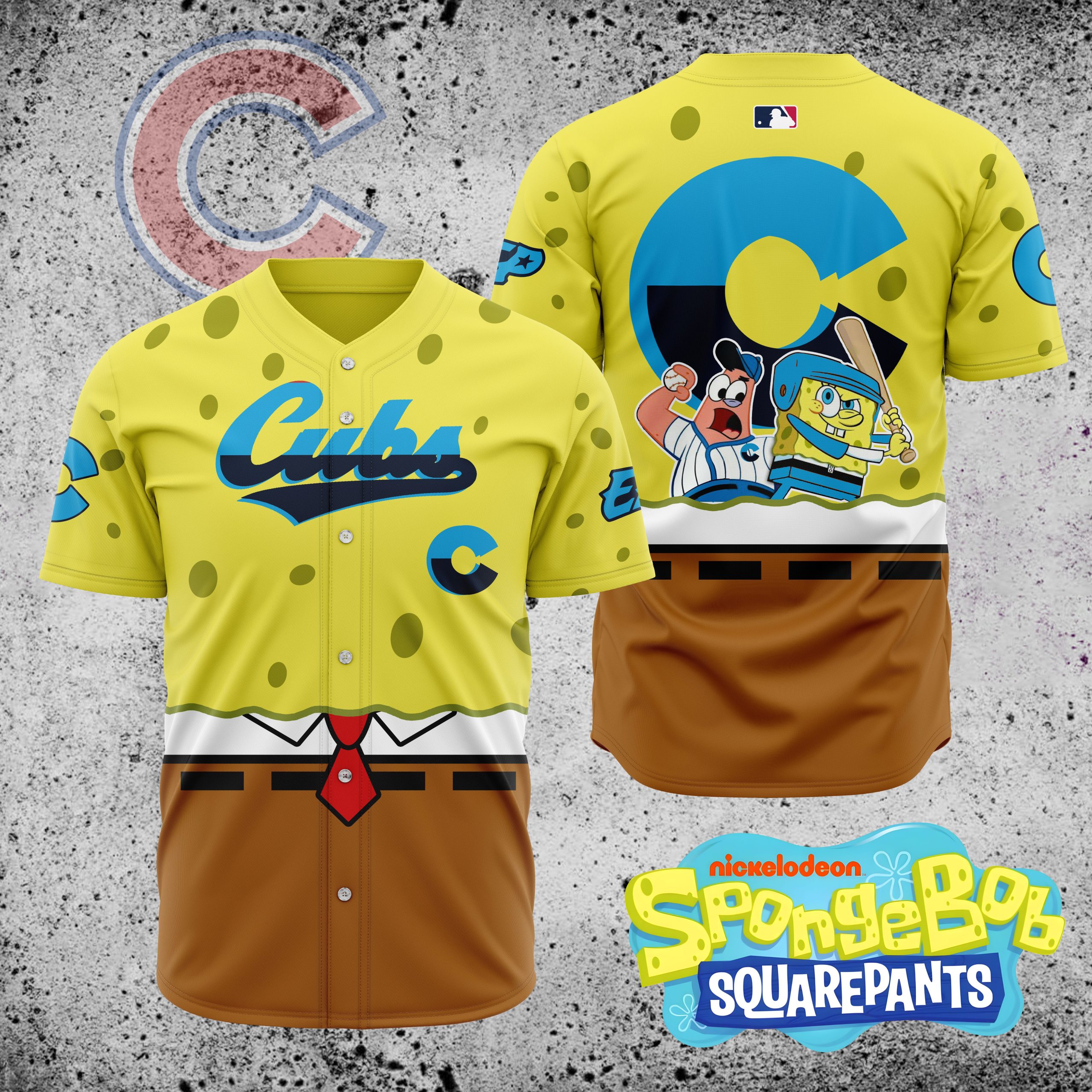 MLB-Chicago-Cubs-X-SpongeBob-SquarePants-Baseball-Jersey-DBJ1421 MLB Chicago Cubs X SpongeBob SquarePants Baseball Jersey DBJ1421