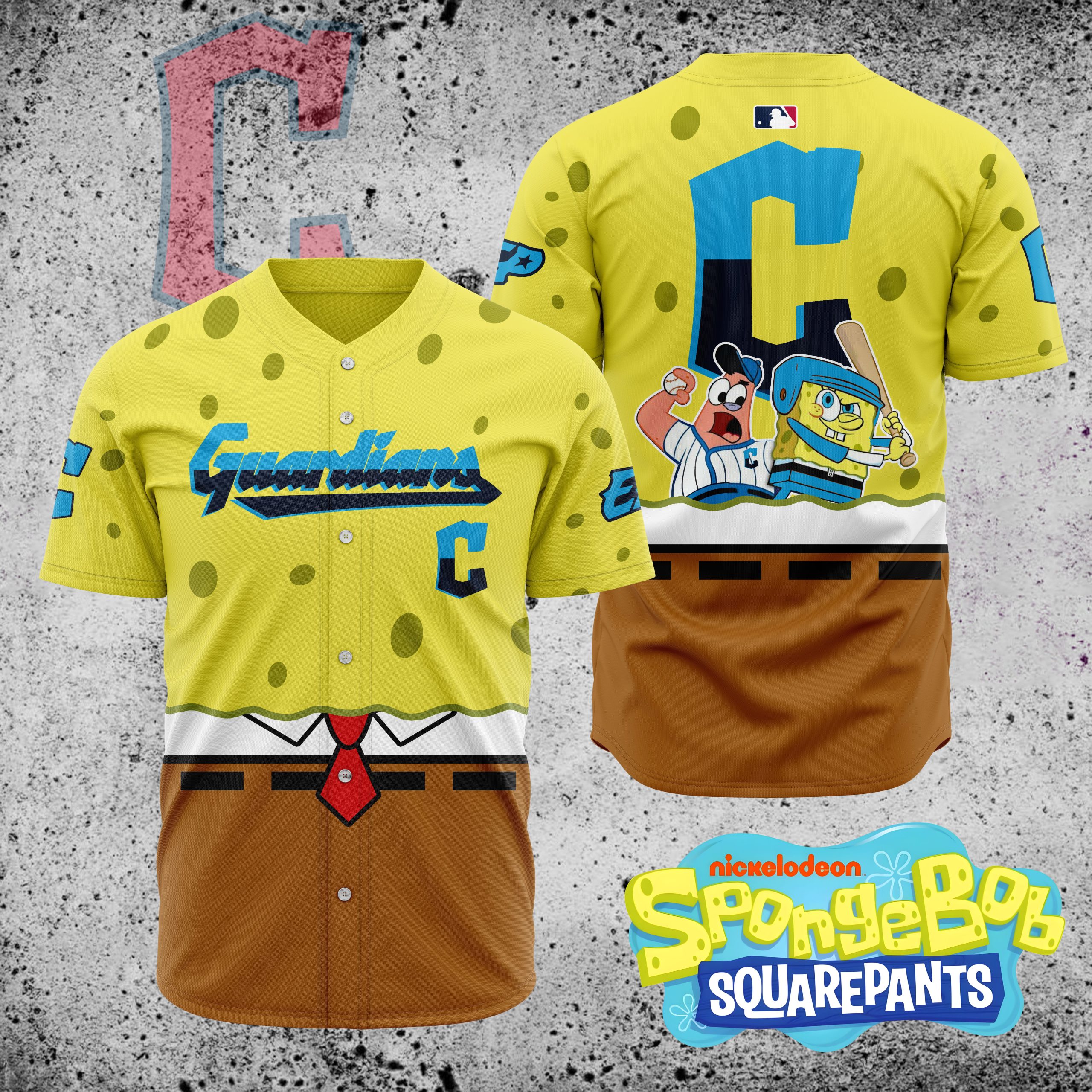 MLB-Cleveland-Guardians-X-SpongeBob-SquarePants-Baseball-Jersey-DBJ1422 MLB Cleveland Guardians X SpongeBob SquarePants Baseball Jersey DBJ1422