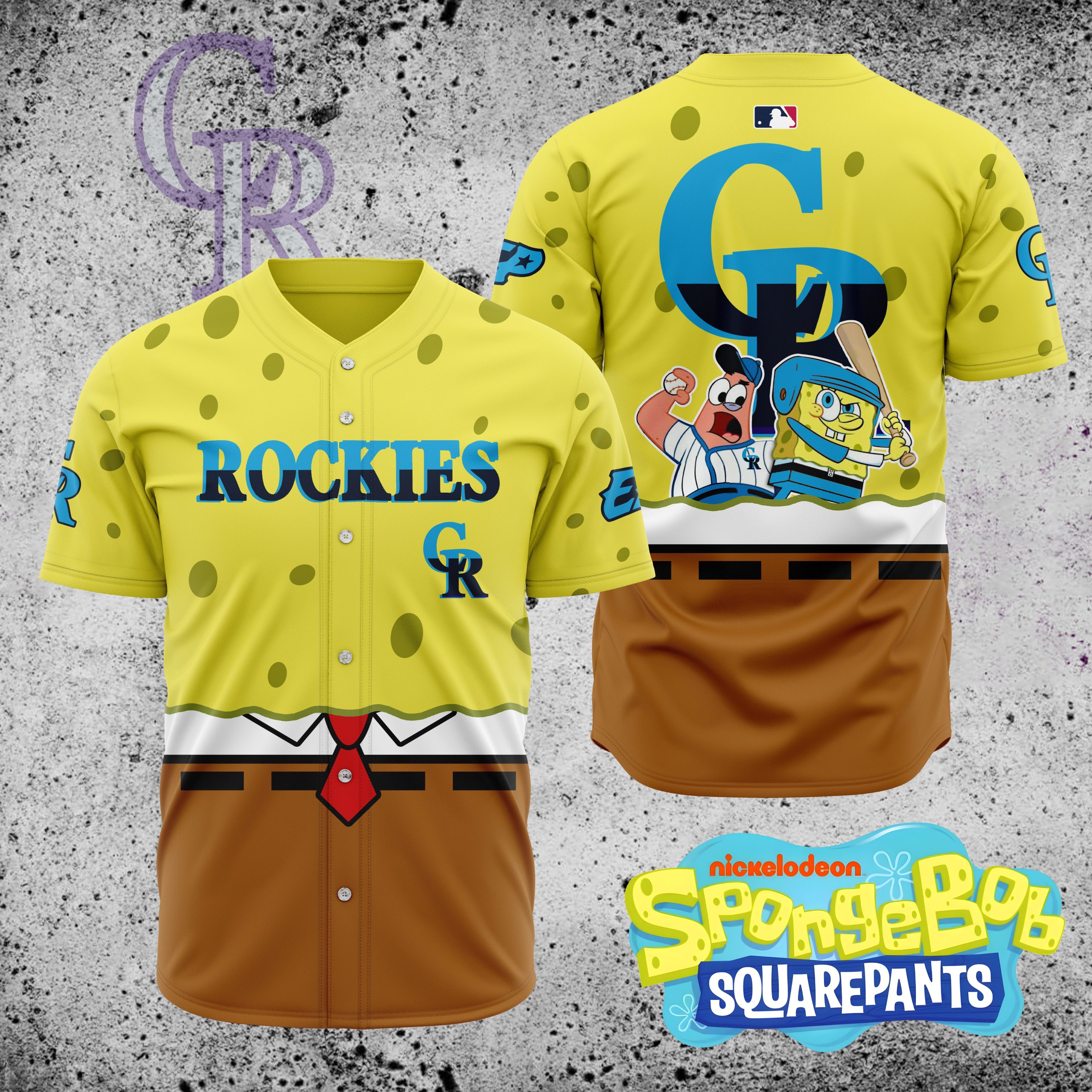 MLB-Colorado-Rockies-X-SpongeBob-SquarePants-Baseball-Jersey-DBJ1419 MLB Colorado Rockies X SpongeBob SquarePants Baseball Jersey DBJ1419