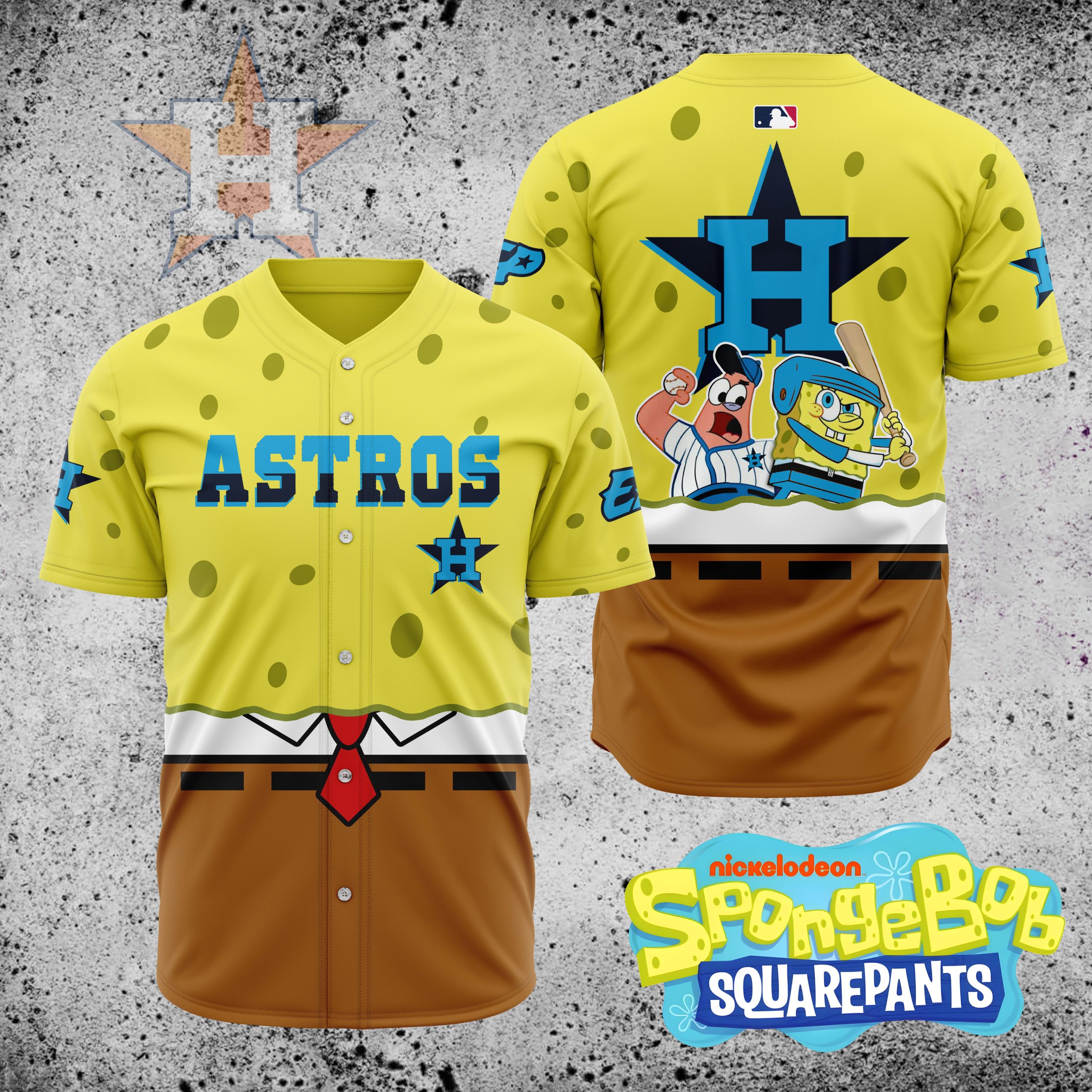 MLB-Houston-Astros-X-SpongeBob-SquarePants-Baseball-Jersey-DBJ1417 MLB Houston Astros X SpongeBob SquarePants Baseball Jersey DBJ1417