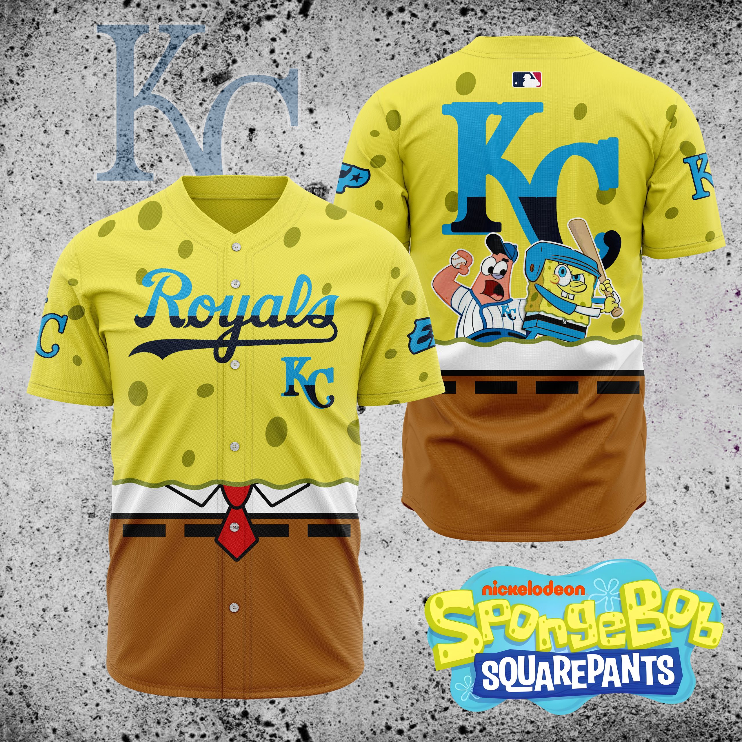 MLB-Kansas-City-Royals-X-SpongeBob-SquarePants-Baseball-Jersey-DBJ1415 MLB Kansas City Royals X SpongeBob SquarePants Baseball Jersey DBJ1415