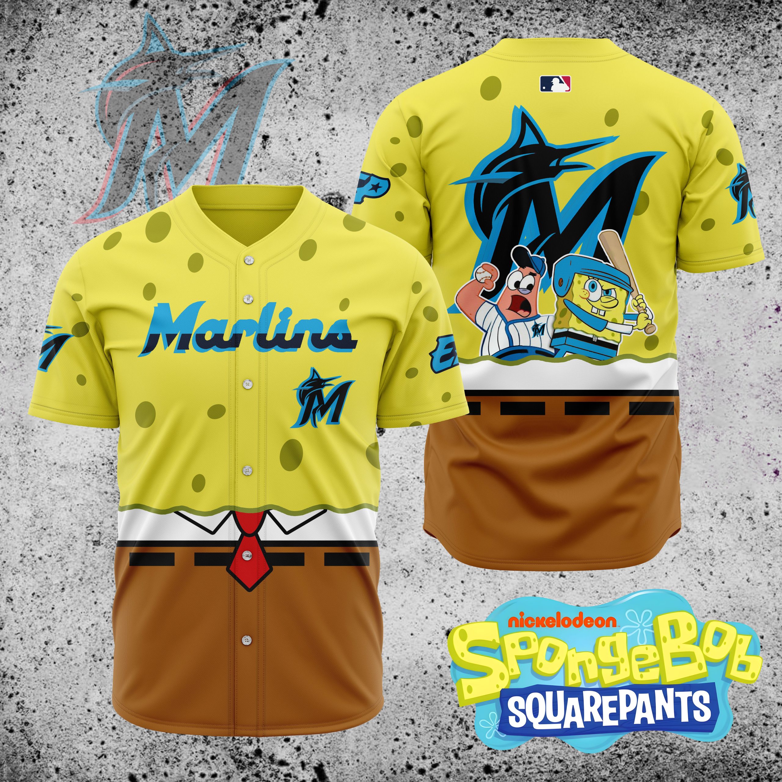MLB-Miami-Marlins-X-SpongeBob-SquarePants-Baseball-Jersey-DBJ1411 MLB Miami Marlins X SpongeBob SquarePants Baseball Jersey DBJ1411