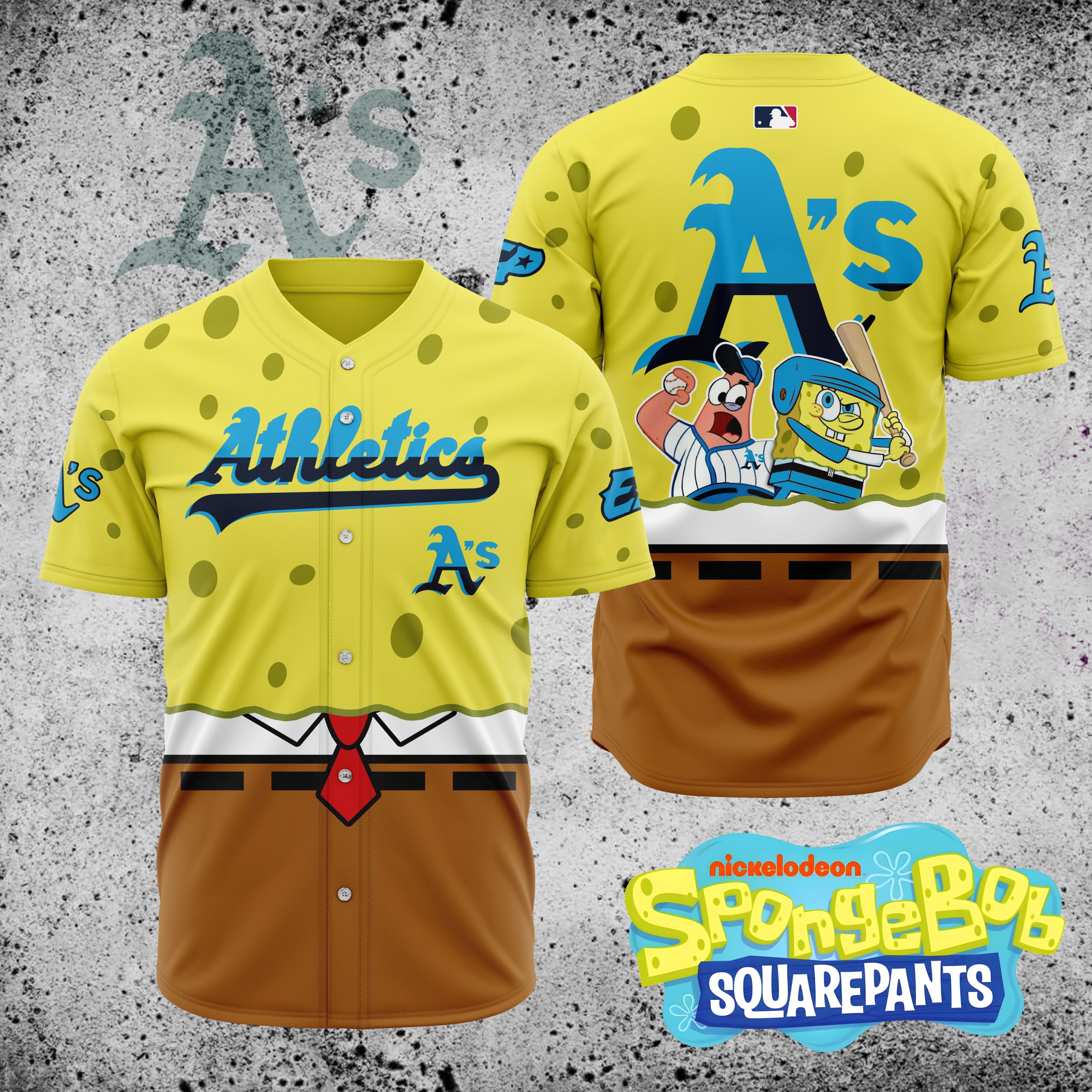 MLB-Oakland-Athletics-X-SpongeBob-SquarePants-Baseball-Jersey-DBJ1408 MLB Oakland Athletics X SpongeBob SquarePants Baseball Jersey DBJ1408