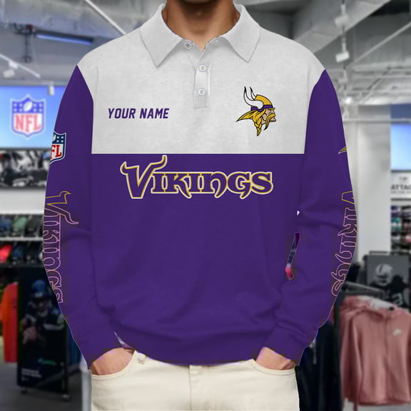 Minnesota-Vikings-Collar-Sweatshirt-Custom-Name-Gift-For-Fan Minnesota Vikings Collar Sweatshirt Custom Name Gift For Fan