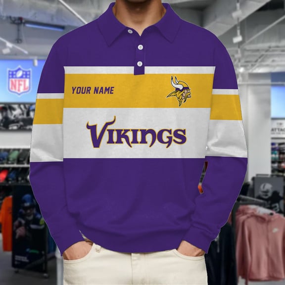Minnesota-Vikings-Collar-Sweatshirt-Custom-Name-Gift-For-Fan Minnesota Vikings Collar Sweatshirt Custom Name Gift For Fan