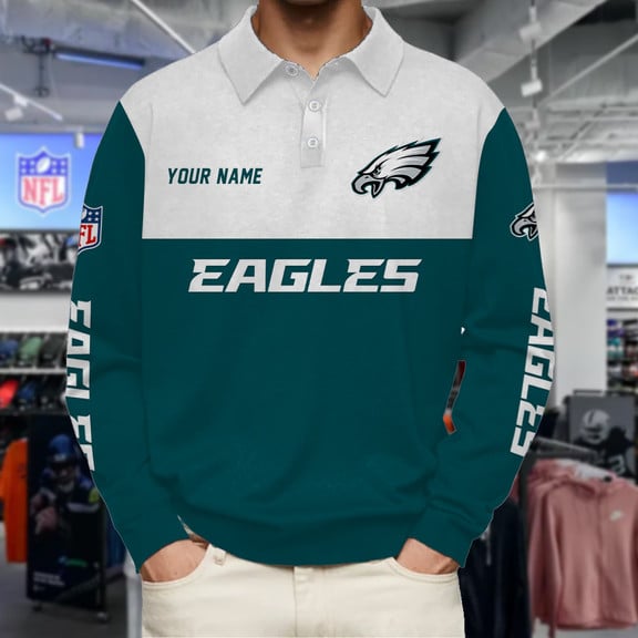 Philadelphia-Eagles-Collar-Sweatshirt-Custom-Name-Gift-For-Fan Philadelphia Eagles Collar Sweatshirt Custom Name Gift For Fan