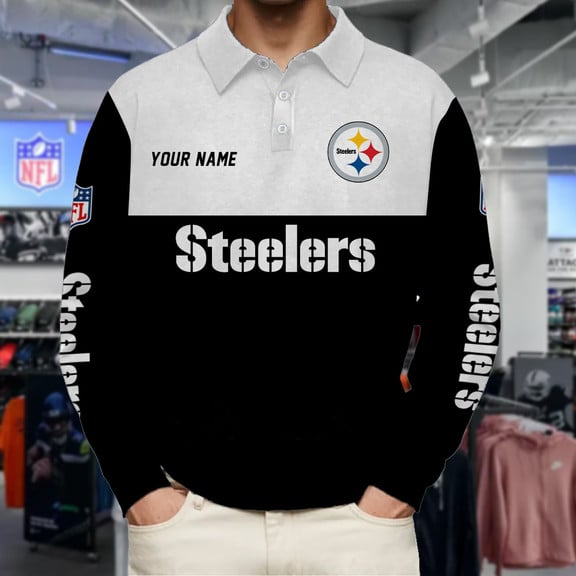 Pittsburgh-Steelers-Collar-Sweatshirt-Custom-Name-Gift-For-Fan Pittsburgh Steelers Collar Sweatshirt Custom Name Gift For Fan
