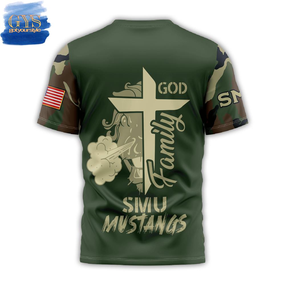 SMU Mustangs Salute To Service God Family Camo Shirt