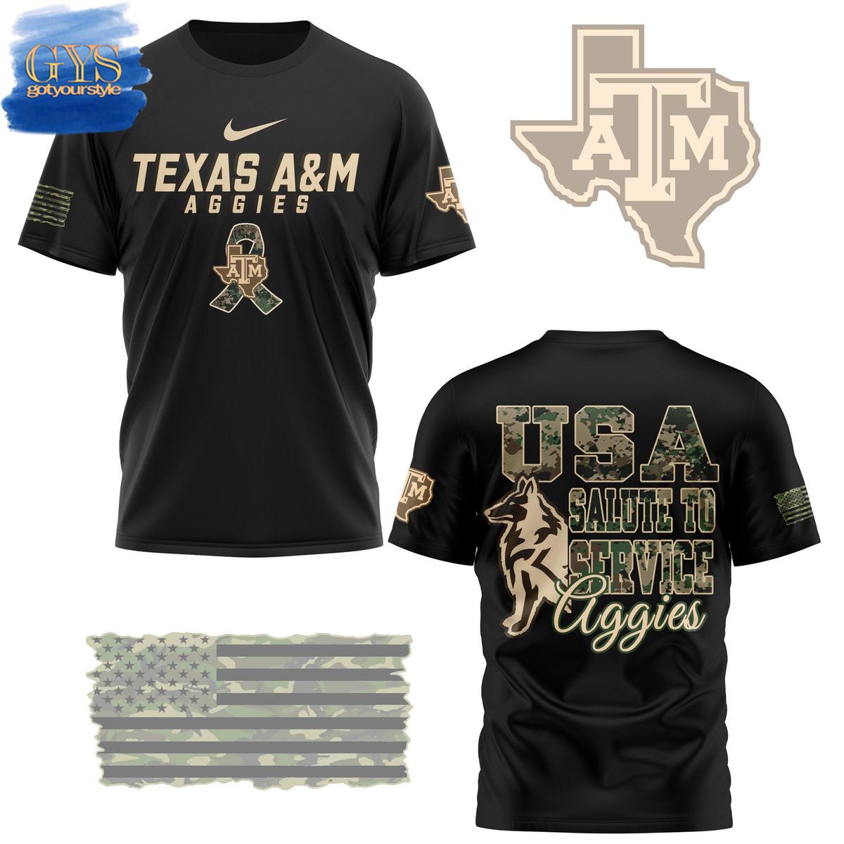 Texas Aggies USA Salute To Service Black Shirt Texas Aggies USA Salute To Service Black Shirt