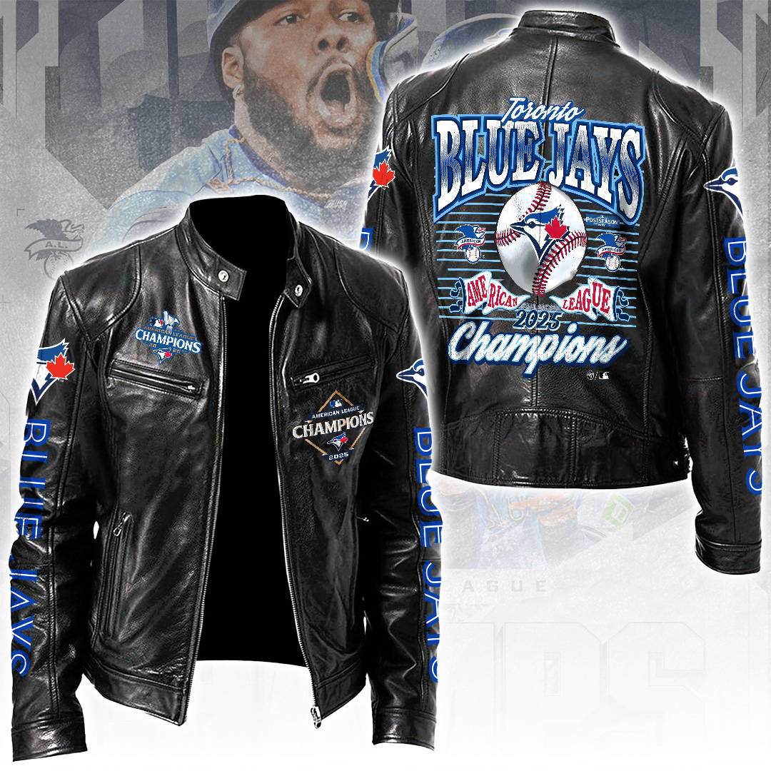 Toronto-Blue-Jays-WinCraft-2025-American-League-Champions-Motorcycle-Leather-Jacket Toronto Blue Jays WinCraft 2025 American League Champions Motorcycle Leather Jacket