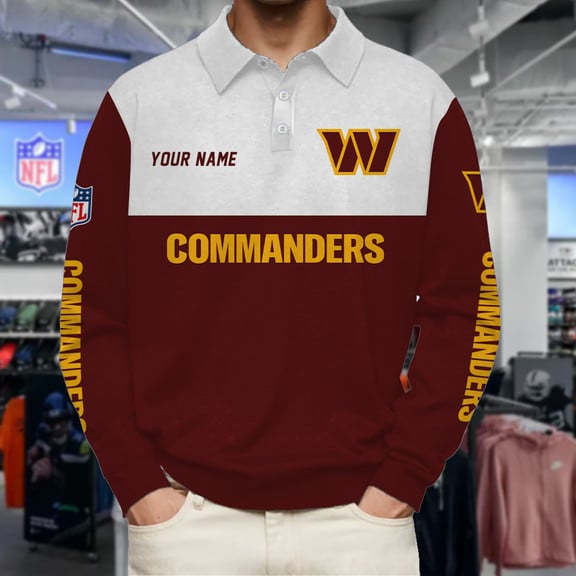 Washington-Commanders-Collar-Sweatshirt-Custom-Name-Gift-For-Fan Washington Commanders Collar Sweatshirt Custom Name Gift For Fan