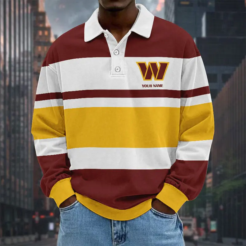 Washington-Commanders-NFL-Collar-Sweatshirt-Custom-Name-Gift-For-Fan Washington Commanders NFL Collar Sweatshirt Custom Name Gift For Fan